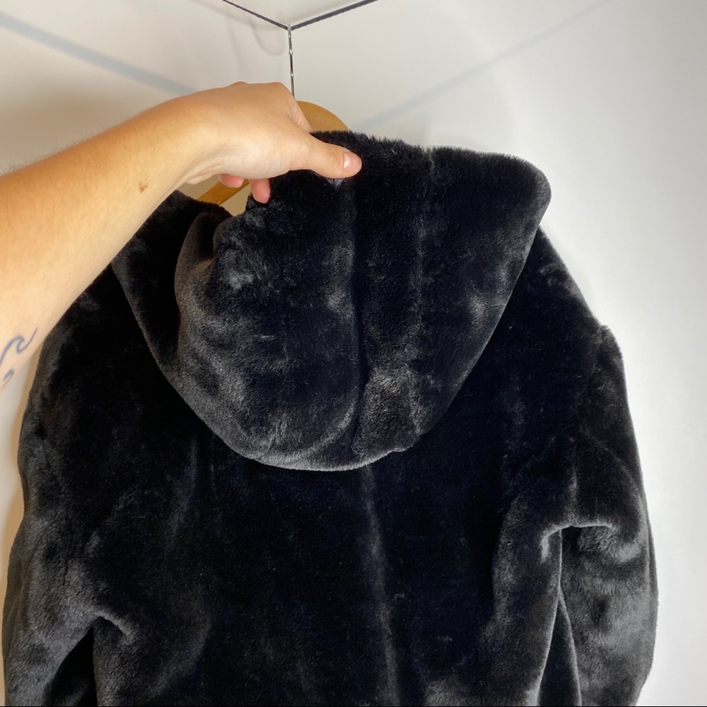 Zara Black Faux Fur Hooded Coat Jacket S - Picture 5 of 11